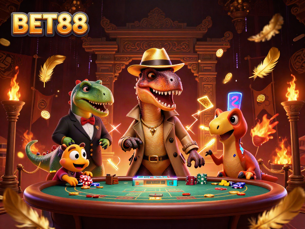 BET88 mang đến trải nghiệm cá cược với hình ảnh vui nhộn của nhân vật và không gian sòng bạc ấn tượng.