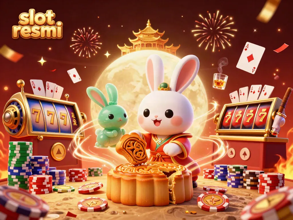 Engage with slot resmi in a vibrant lunar casino scene featuring the moon rabbit and thrilling game elements.