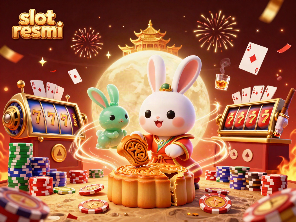 Engage with slot resmi in a vibrant lunar casino scene featuring the moon rabbit and thrilling game elements.