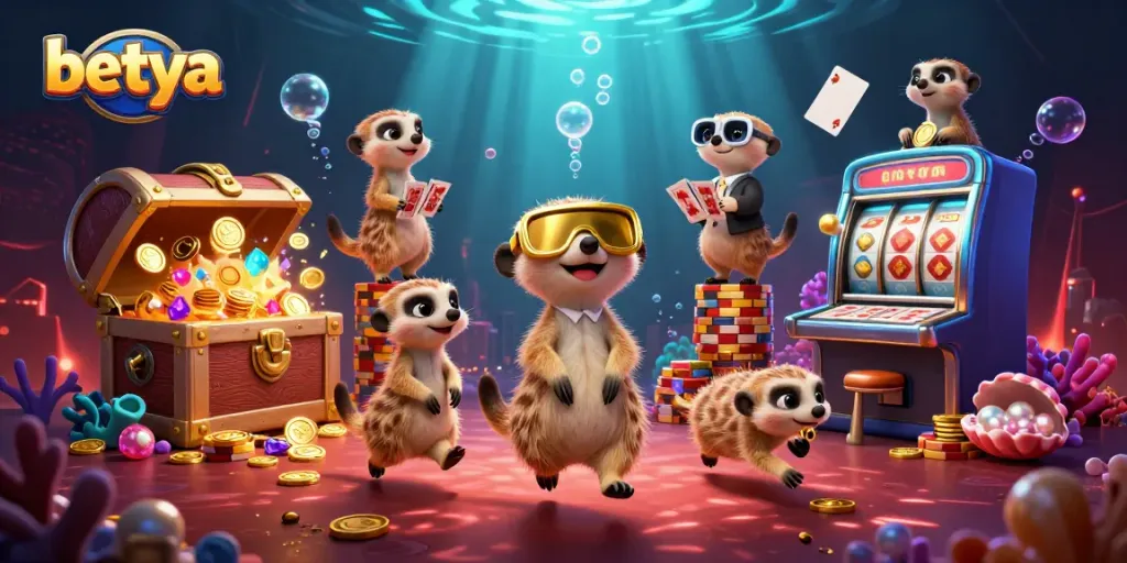 Experience thrilling betting at Betya with meerkats in a vibrant casino adventure.