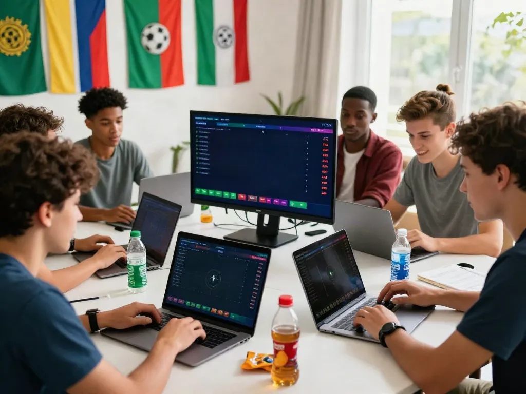 Engaged participants analyzing soccer match odds on WWBOLA's vibrant betting platform.