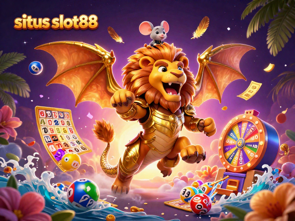 Spark winning experiences at situs slot88 with exciting 3D casino illustration showcasing vibrant gameplay elements.