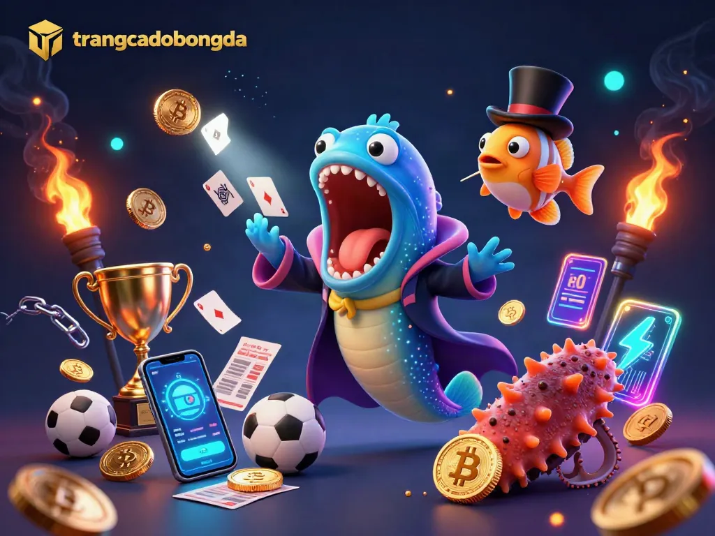 Participate in exciting sports betting on trangcadobongda with vibrant characters and neon elements.