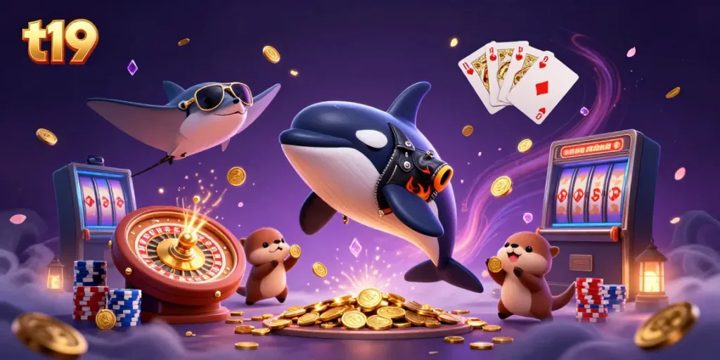 Experience excitement at t19 with an engaging underwater casino scene featuring dynamic characters and vibrant elements.